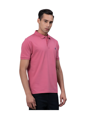 Men Self Design Polo Neck Cotton Blend Pink T-Shirt